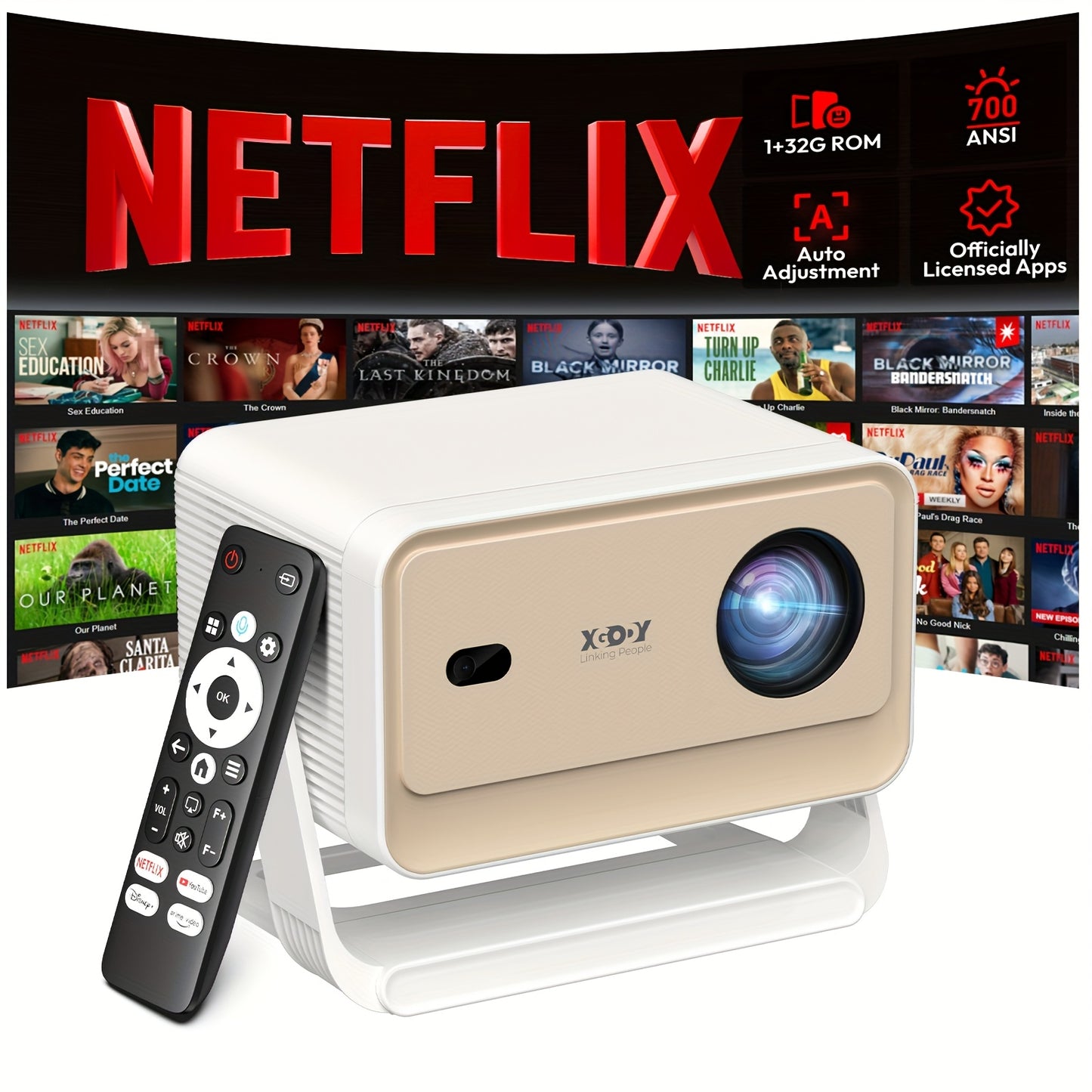 Draagbare Projector – Smart Beamer – Mini Projector – Wifi Projector – Full HD Projector – 1GB+32GB Geheugen – 700 ANSI Lumen – Automatische Keystone Correctie & Autofocus