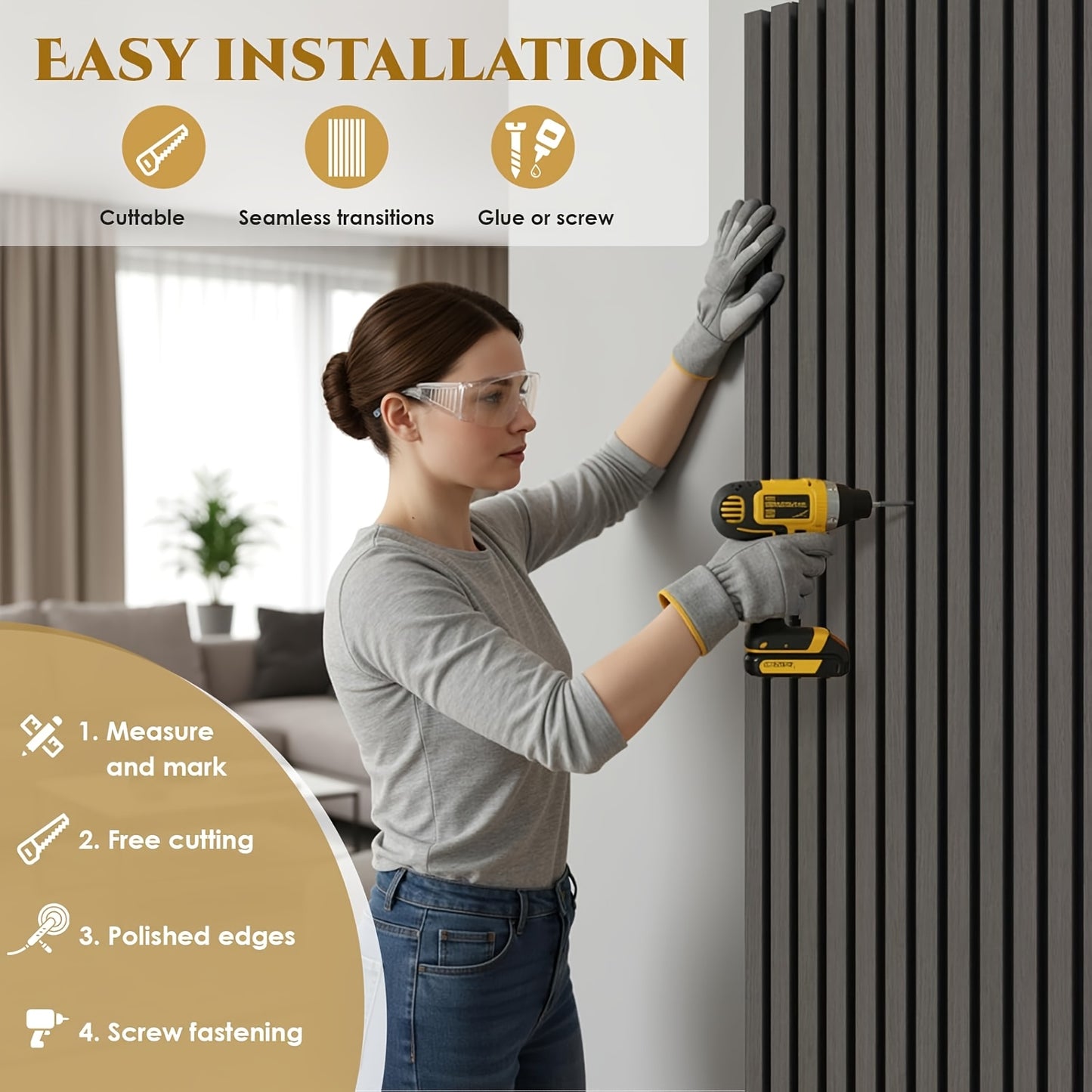 3D Acoustic Panels, Set OF 4, 120x60x2.1cm, Wood-look Wall Panels, Wall Cladding for Effective Sound Insulation, with Felt Soundproofing, for Living Room, Office, Recording Studio, Dressing Room