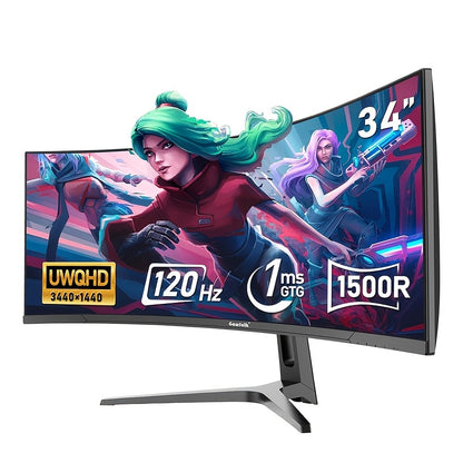 34 Inch Curved Monitor – Ultrawide Scherm – Gaming Monitor – Computer Monitor – UWQHD Display – 3440x1440 Resolutie – 120Hz Verversingssnelheid – 1500R Curve