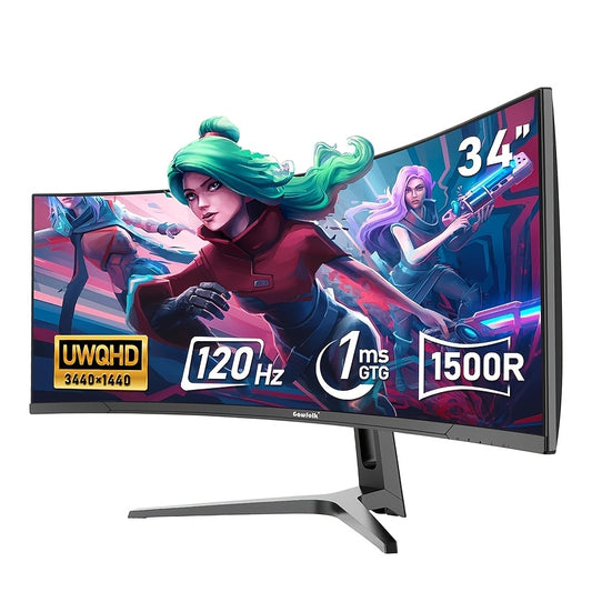 34 Inch Curved Monitor – Ultrawide Scherm – Gaming Monitor – Computer Monitor – UWQHD Display – 3440x1440 Resolutie – 120Hz Verversingssnelheid – 1500R Curve