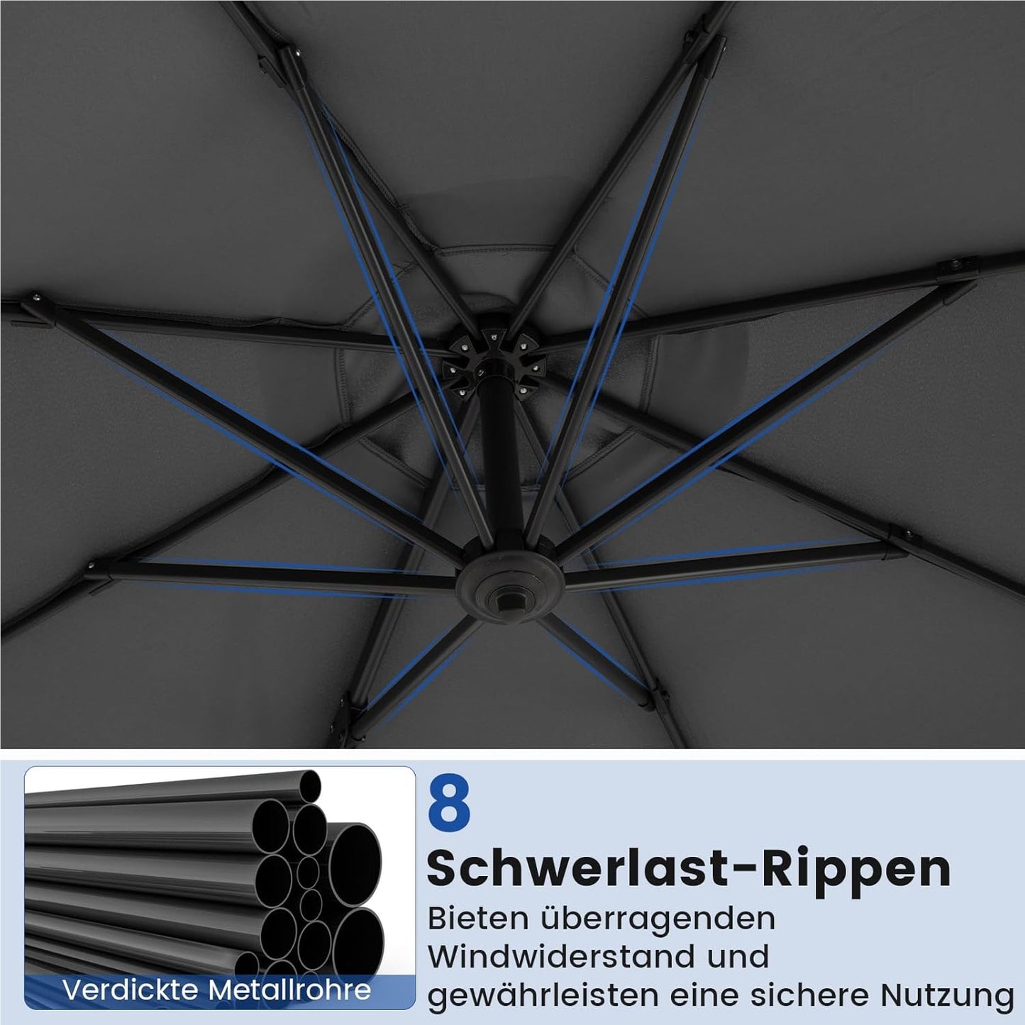 Parasol – Zweefparasol – Tuinparasol – Terrasparasol – Marktparasol – 300x300 cm – Verstelbaar Met 360° Rotatie