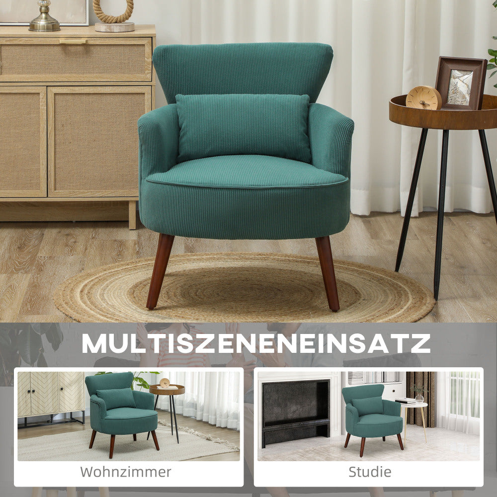 Fauteuil – Loungefauteuil – Relaxstoel – Leunstoel – Zetel – Diepgroen Gestoffeerd – Pluche Kussens – Touw-Effect Rugleuning – 120 kg Draagvermogen – Eenvoudige Montage