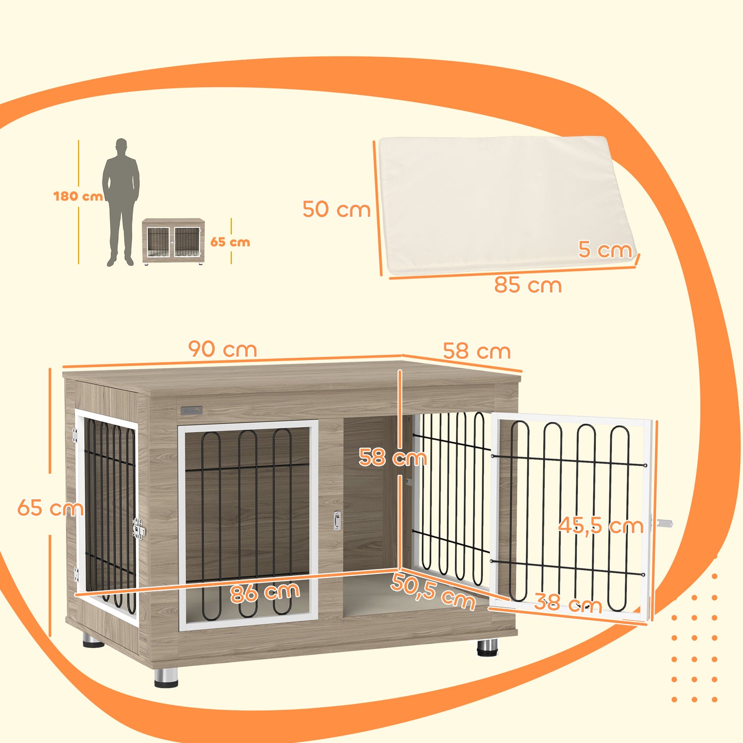 Hondenbench – Hondenkennel – Hondenkooi – Hondenhok – Hondenmand – Medium en Large Size – Dubbele Deuren met Slot – Wasbare Kussen