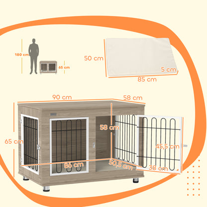 Hondenbench – Hondenkennel – Hondenkooi – Hondenhok – Hondenmand – Medium en Large Size – Dubbele Deuren met Slot – Wasbare Kussen