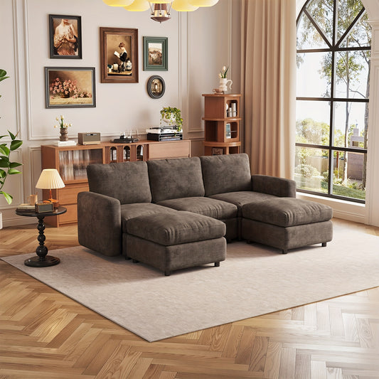 Hoekbank – Bankstel – Loungebank – Modulaire Sofa – U-Vormige Bank – 5-Zits Met Opbergruimte – Verstelbaar Tussen U- En L-Vorm – Stevig Houtvrij Frame