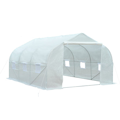 Kas – Tuinkas – Tunnelkas – Kweekkas – Serre – Stevig Gegalvaniseerd Stalen Frame – Waterdichte UV-bestendige PE-Folie 140 g/m² – Afm. 4,5 x 3 x 2 m – 6 Oprolbare Ramen Met Muskietennet – Witte Variant