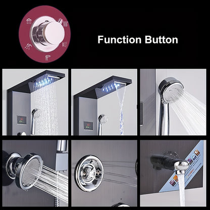doucheset – douchepaneel – shower panel – regendouche – handdouche – 6 functies – roestvrij staal mat zwart – massagestralen en watervalstraal