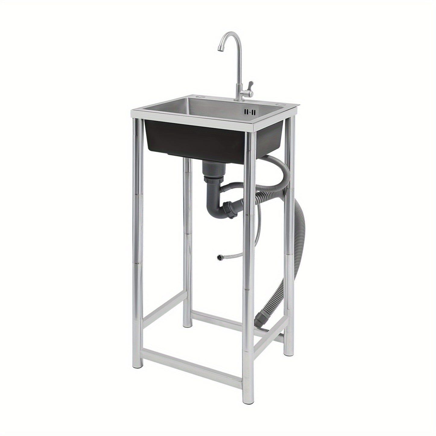 Keukenkraan – Spoelbak – Mengkraan – Wastafelkraan – Vrijstaande Kraan – RVS Materiaal – 360° Draaibare Uitloop – Grote Enkel Kom 45x40x22 cm