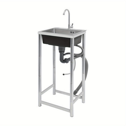 Keukenkraan – Spoelbak – Mengkraan – Wastafelkraan – Vrijstaande Kraan – RVS Materiaal – 360° Draaibare Uitloop – Grote Enkel Kom 45x40x22 cm