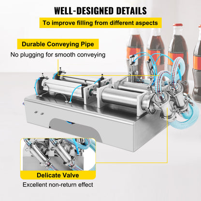 Vulmachine – Vloeistofvuller – Flessenvuller – Pneumatische Vulmachine – Vloeistof Dispenser – Twee Vulmondjes – Roestvrij Staal – Instelbaar 100-1000 ml