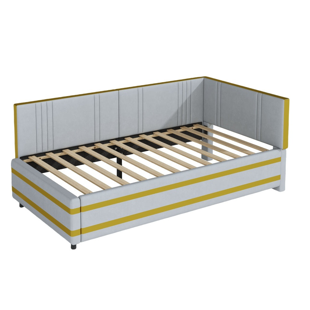 Slaapbank – Bedbank – Logeerbed – Sleeperbank – Zithoek – Gestoffeerd Velours – 90x200 cm – Lattenbodem - Grijs