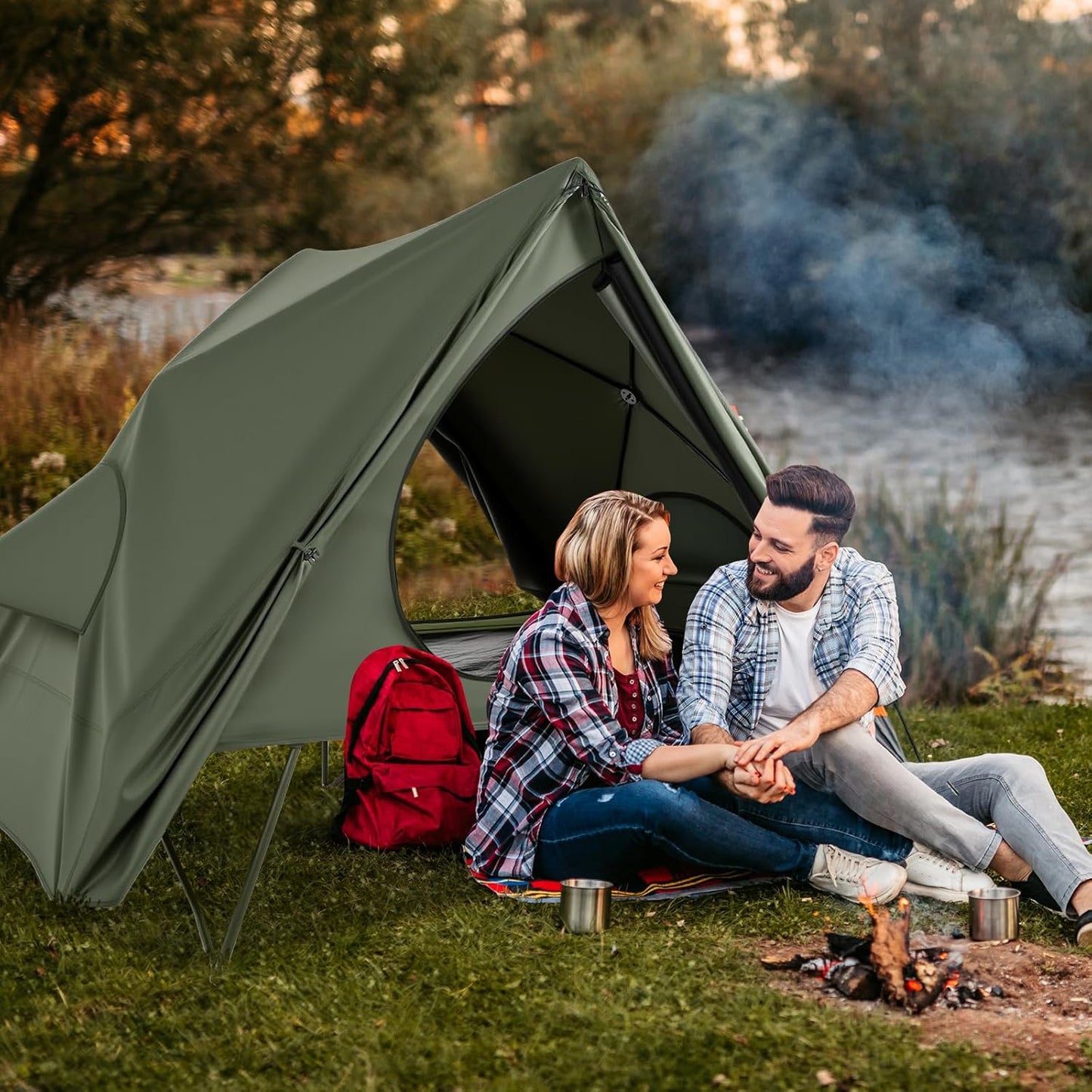 Campingbed – Kampeerbed – Buitenslaapbed – Opvouwbaar Bed – Tentbed – Lichtgewicht & stevig – Weerbestendig 2-persoons 300 kg draagvermogen