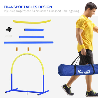 Agility Set Honden – Hondentraining – Behendigheidsset – Trainingsparcours – Agility Hindernissen – Blauw-Geel – 4 Boogbogen – Inclusief Draagtas – Compacte Afmetingen 88x64x95 cm
