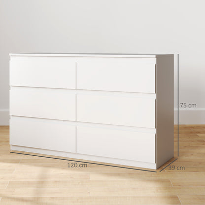 Ladekast – Dressoir – Kast – Commode – Opbergmeubel – 6 Lades – Softclose – Wit – 120 x 39 x 75 cm – Houten Materialen