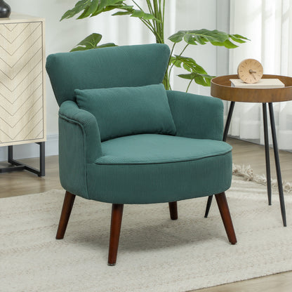 Fauteuil – Armstoel – Lounge Stoel – Zetel – Accentstoel – Donkergroen – Ergonomisch Lendenkussen – Rubberhouten Poten