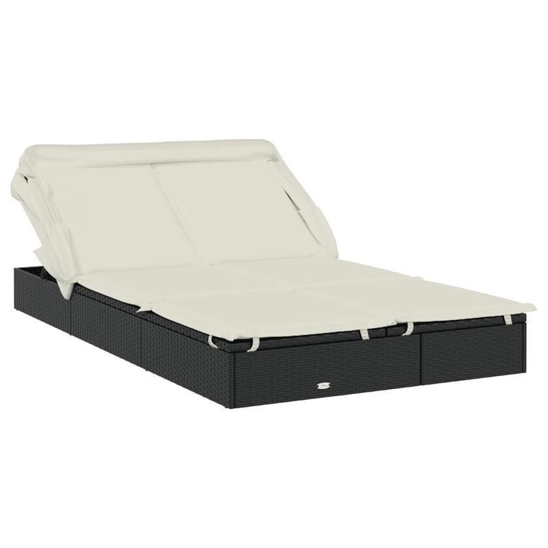 Tuinkamer Bed – Lounger – Ligbed – Tuinbank – Gezellig Bed – Opvouwbaar – Weerbestendig Poly Rattan – Duurzaam Hout – 213x118x97 cm – Draagkracht 90 kg