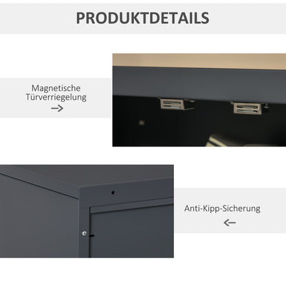 Opbergkast – Metaalkast – Archiefkast – Kast Met Lamellen Deuren – Grijze Opbergkast – Stevig Metalen Materiaal – 2 Verstelbare Planken 75x33x110 cm