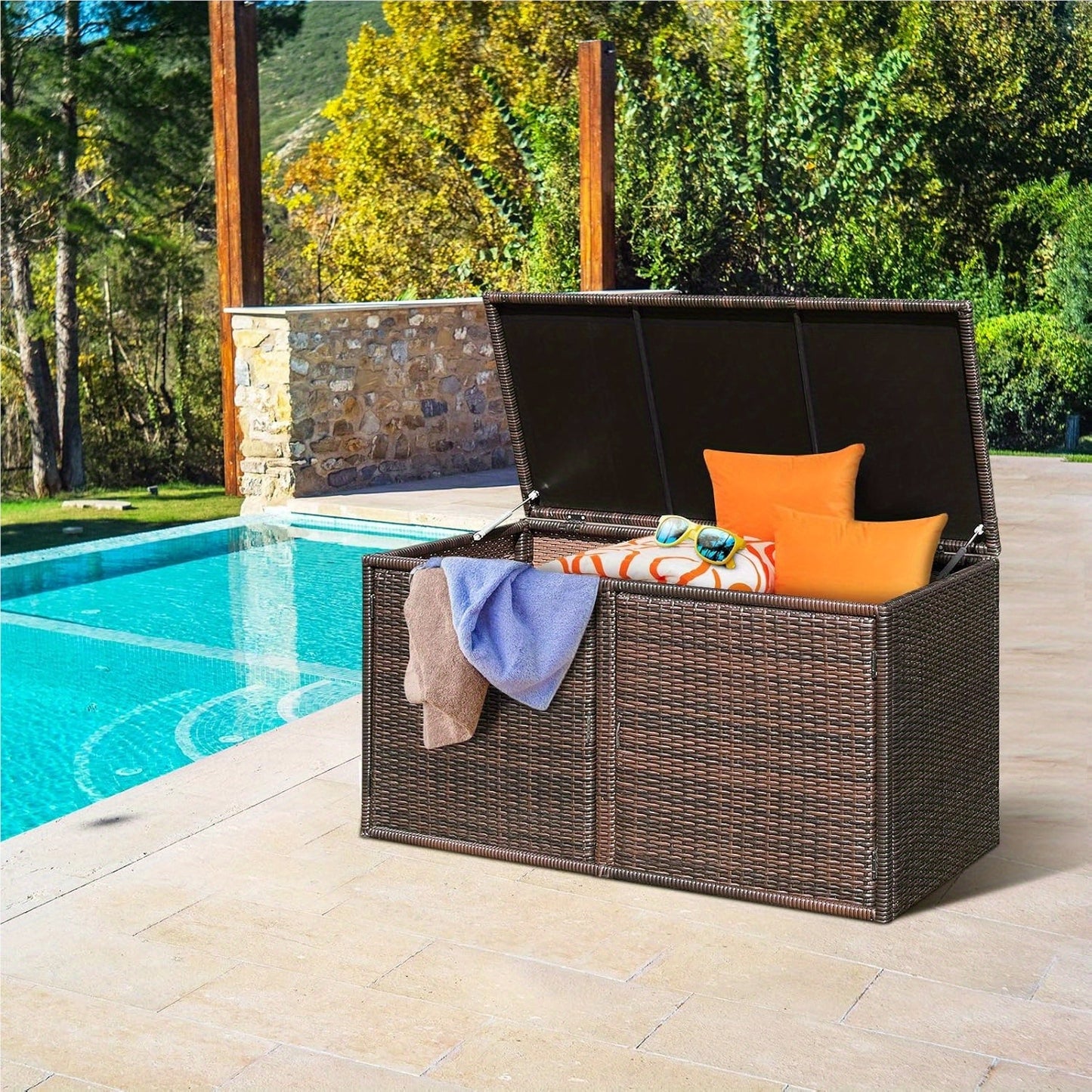 Rattan Opbergkist – Tuinbox – Buitenkast – Opbergkast – Speelgoedkist – Weerbestendig Met Metalen Frame – 2-laags Met Deksels