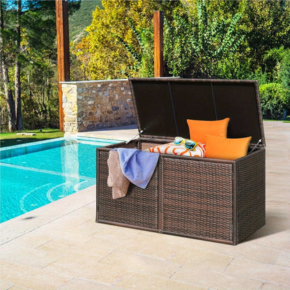 Rattan Opbergkist – Tuinbox – Buitenkast – Opbergkast – Speelgoedkist – Weerbestendig Met Metalen Frame – 2-laags Met Deksels