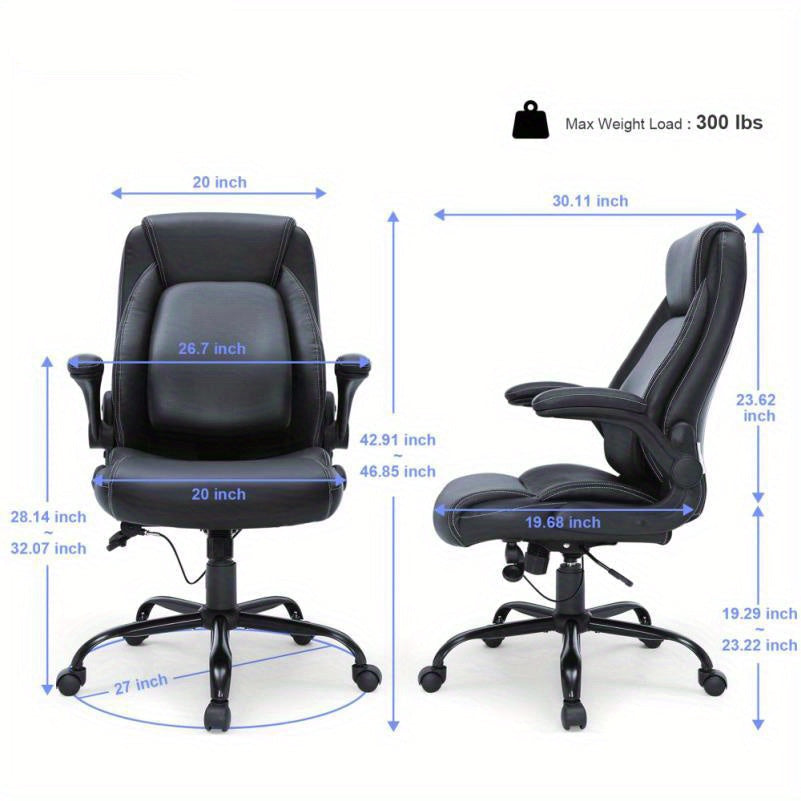 Ergonomische Bureaustoel – Kantoorstoel – Bureaustoel Met Hoge Rugleuning – Werkstoel – Desk Chair – Verstelbare Lendensteun – Memory Foam Zitting – Zwart Kunstleer – Metaal Frame – 5 Wielen