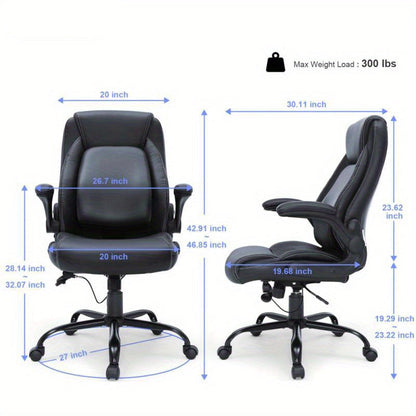 Ergonomische Bureaustoel – Kantoorstoel – Bureaustoel Met Hoge Rugleuning – Werkstoel – Desk Chair – Verstelbare Lendensteun – Memory Foam Zitting – Zwart Kunstleer – Metaal Frame – 5 Wielen