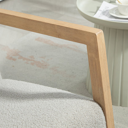 Schommelstoel – Relaxstoel – Fauteuil – Loungestoel – Schommelstoel Babykamer – Bouclé Wollook – Massief Hevea Houten Frame – 60x81x71 cm