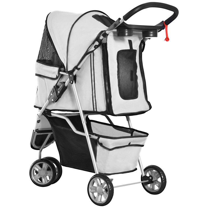 Hondenbuggy – Huisdierenwagen – Wandelwagen – Opvouwbare Buggy – Dierenbuggy – Ademend Mesh – Duurzaam Oxford Stof – Grijs