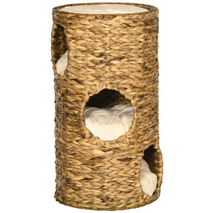 Kattenhol – Kattenhuis – Kattenmand – Kattenhuisje – Kattenhut – Boho Design – 3 Niveaus Met Kussen – Ø40 x 73 cm Lichtbruin & Crème Wit