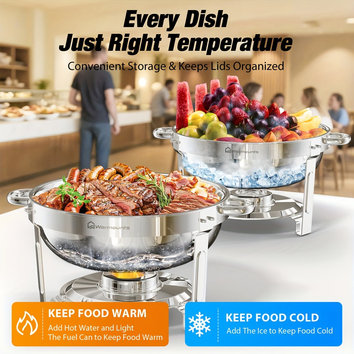 Buffetwarmerset – Chafing Dish – Warmhoudpan – Serveringspan – Cateringpan – 4-delig – Roestvrij Staal – 5 Liter Inhoud – Glazen Deksel Met Houder