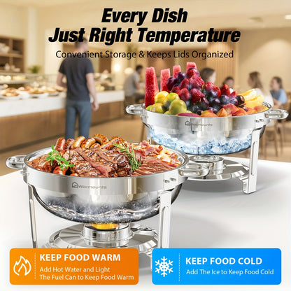 Buffetwarmerset – Chafing Dish – Warmhoudpan – Serveringspan – Cateringpan – 4-delig – Roestvrij Staal – 5 Liter Inhoud – Glazen Deksel Met Houder