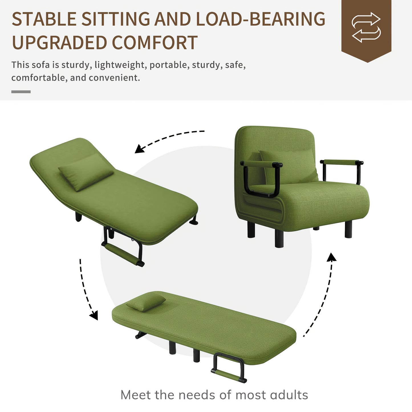Slaapstoel – Slaapfauteuil – Slaapbankstoel – Klapstoel – Relaxstoel – Matcha Groen – Verstelbare 5-standen Rugleuning – Traagschuim Comfort