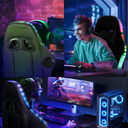 Gamingstoel – Bureaustoel – Draaistoel – Ergonomische Stoel – Zwarte RGB Verlichting – Verstelbare Rugleuning 135° – Memory Foam Zitting
