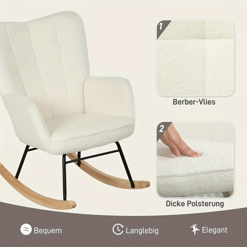 Rocking Chair, Armchair, Nursing Chair, Rocking Chair with Armrests, Padded Seat for The Living Room And Bedroom, Modern Armchair with A High Backrest, Balcony, Fabric And Wooden Runners, Load Capacity Up to 120kg, Chair Livi