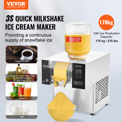 Sneeuwvlok ijsmachine – Sneeuwijs maker – IJsblokjesmachine – Softijs machine – IJsbereider – Professioneel 170 kg per dag – RVS behuizing duurzaam