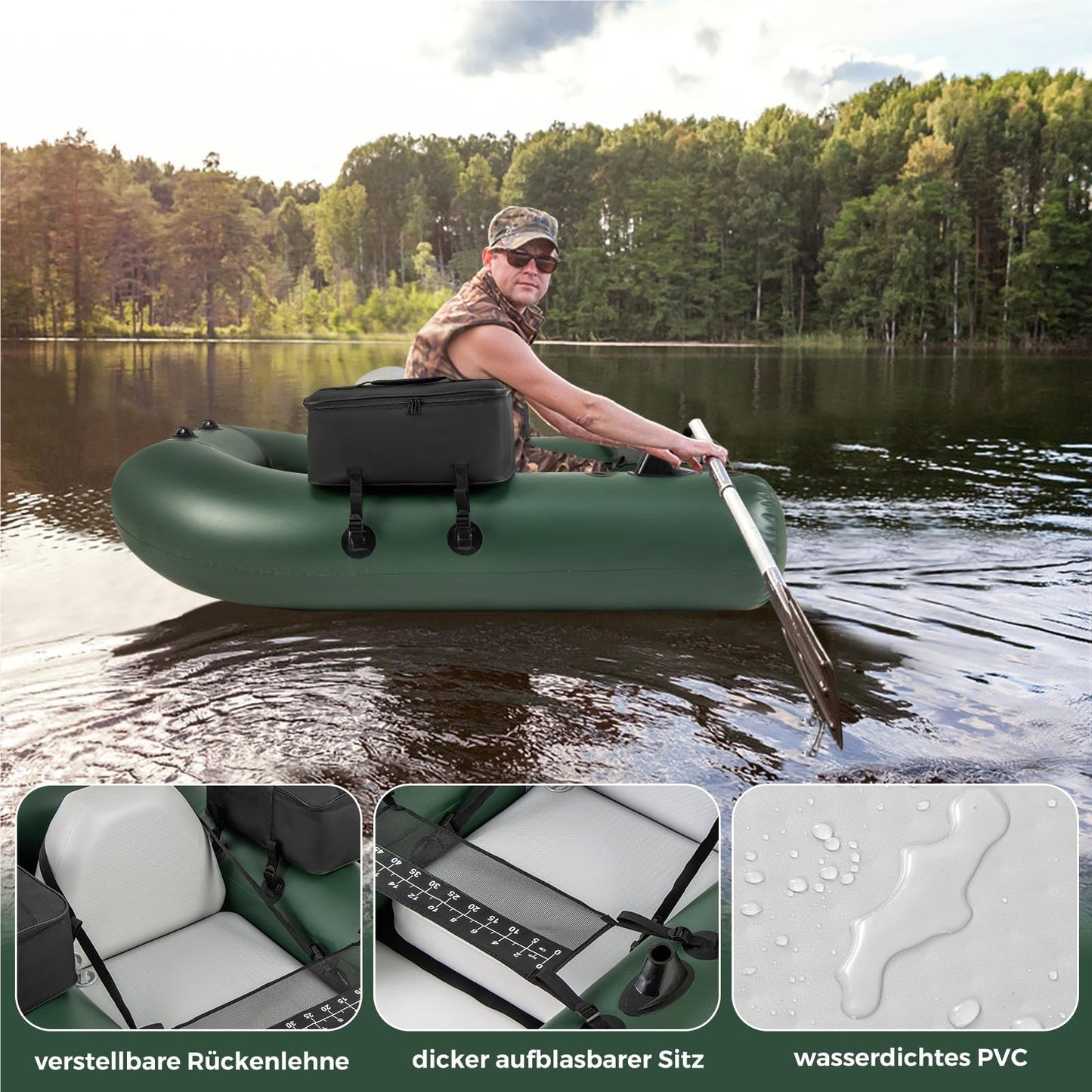 Opblaasbare Vissersboot – Rubberboot – Bellyboot – Visboot – Peddelboot – Met Verstelbare Rugleuning – Lichtgewicht 100 Kg Belastbaar – Afmeting 157x114x35 cm