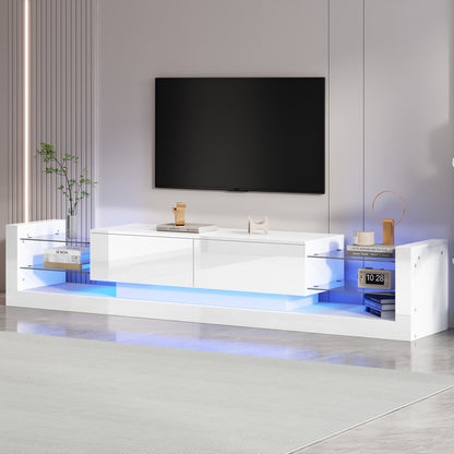 tv meubel – tv kast – tv dressoir – tv meubelen – media meubel – hoogglans wit – glazen front – 181 cm – geschikt voor tv tot 80 inch – twee klepdeuren – hout