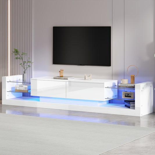 tv meubel – tv kast – tv dressoir – tv meubelen – media meubel – hoogglans wit – glazen front – 181 cm – geschikt voor tv tot 80 inch – twee klepdeuren – hout