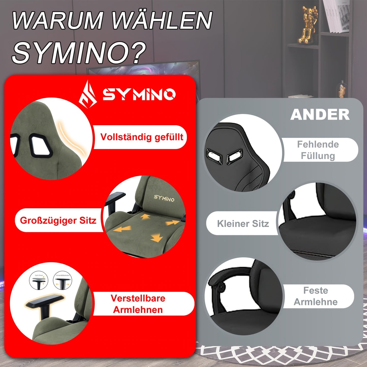 Ergonomische Gamingstoel – Bureaustoel – Gamer Stoel – Draaistoel – Comfortstoel – Met Verstelbare Rugleuning & Geheugenfoam Zitkussen – Stevig Metalen Frame – Groen