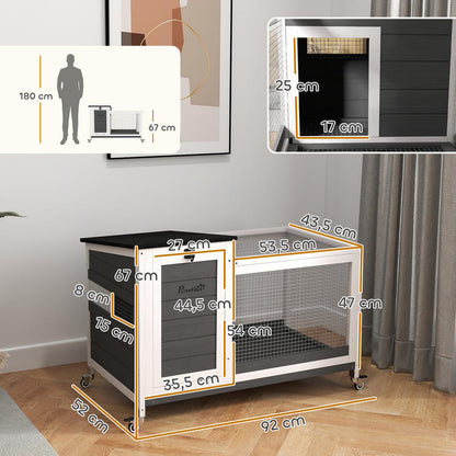 Houten Konijnenhok – Konijnenkooi – Knaagdierhok – Buitenhok – Renhok – Met Wieltjes – Opvouwbaar Dak – 92 x 52 x 67 cm – Geschikt Voor Binnen En Buiten