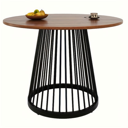 Ronde Eettafel – Ronde Keukentafel – Salontafel – Tafeltje – Eetkamertafel – Lichtbruin Bamboe – Zwarte Metalen Poten – Compact 80 cm – Duurzaam & Stijlvol