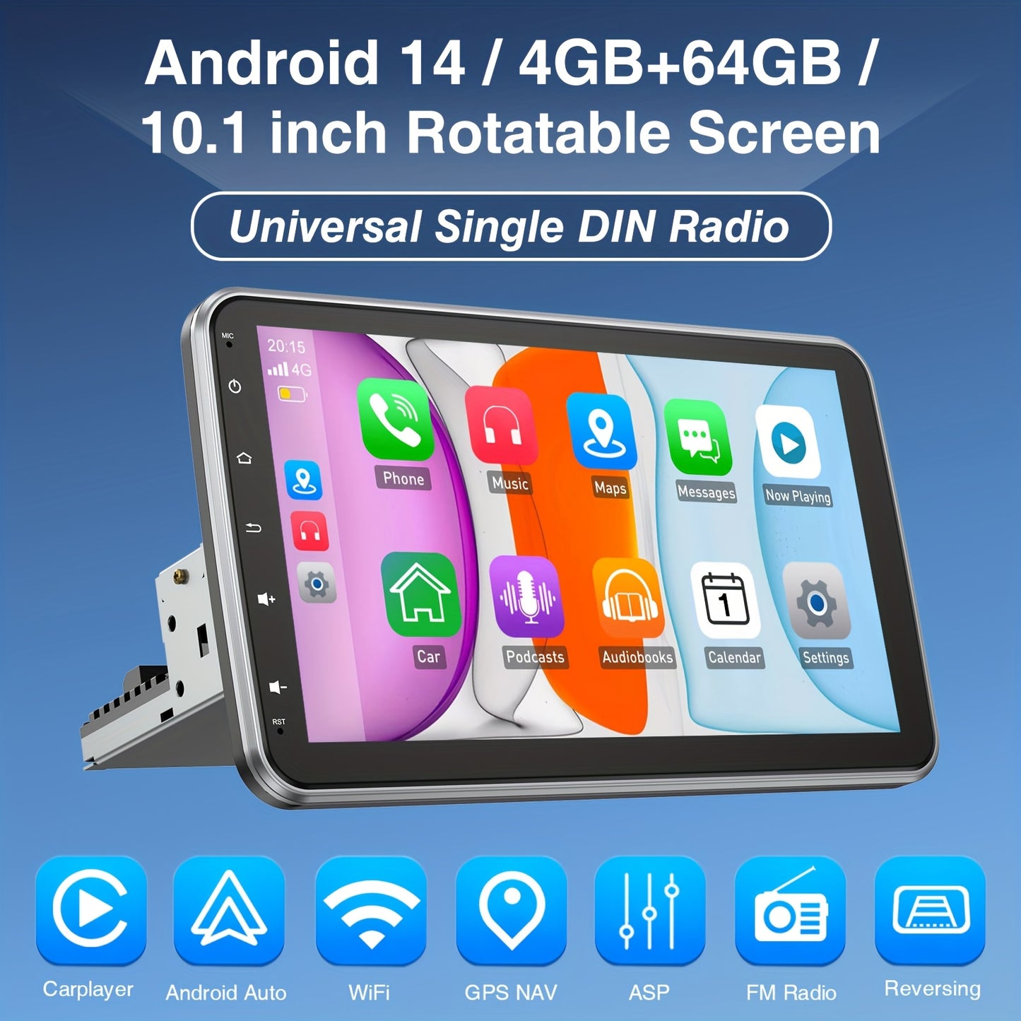 Autoradio – Auto Stereo – Multimedia Speler – Android Headunit – Single DIN – 10,1 Inch Draaibaar Touchscreen – Android 14 Met Wireless CarPlay & Android Auto