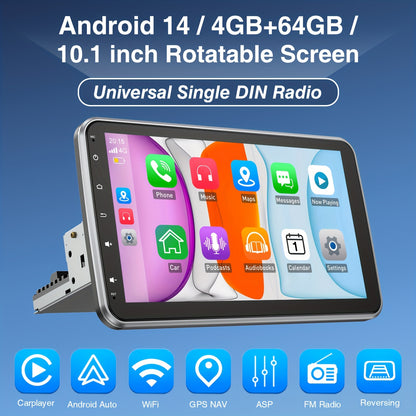 Single DIN Autoradio – Autoradio Met Draaibaar Scherm – Android Autoradio – Auto Multimedia Speler – Autoradio Met Camera – 10,1 Inch HD Touchscreen – Draadloos CarPlay & Android Auto