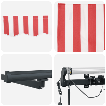 Zonnescherm – Zonwering – Terrasluifel – Balkonzonwering – Buitenluifel – Automatisch Oprolbaar – Rood-Wit Gestreept Polyester 600x300 cm