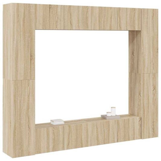TV-kast – TV-meubel – TV-combinatie – Mediameubel – Tv-dressoir – 8-delige set Sonoma eikenhout – Ruime opbergruimte – Modern strak design