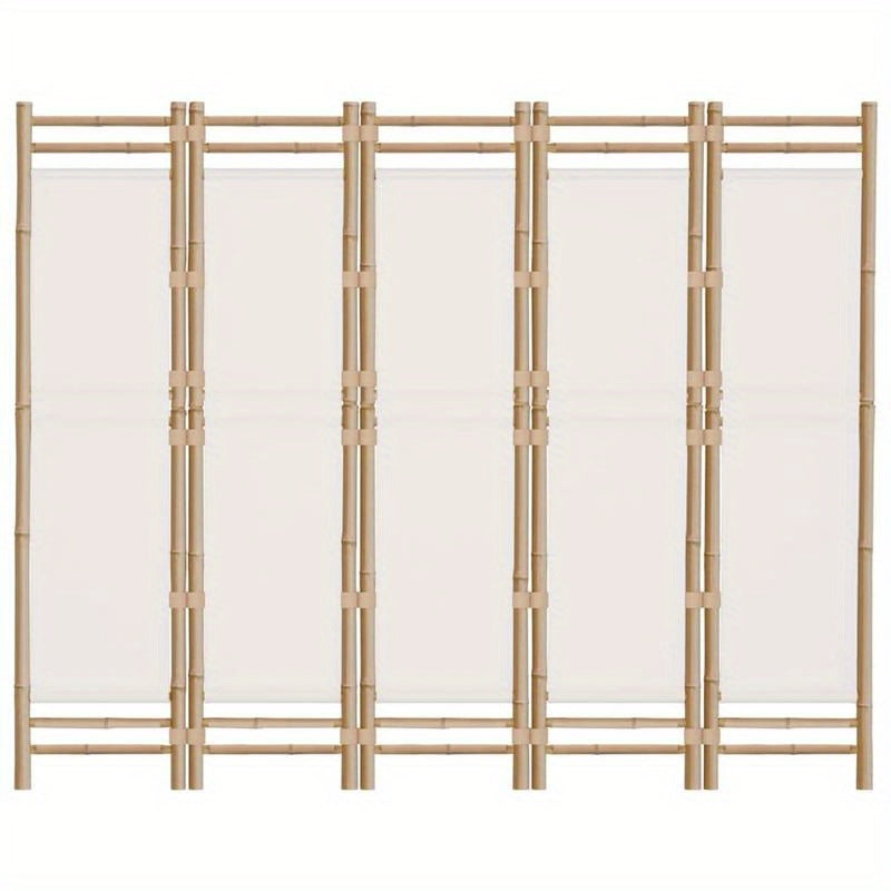 Bamboescherm – Vouwdeur – Tuinscherm – Kamerscherm – Scheidingswand – Crèmekleurig Canvas – 200 cm Breed – Natuurlijk Bamboe & Stevig Canvas