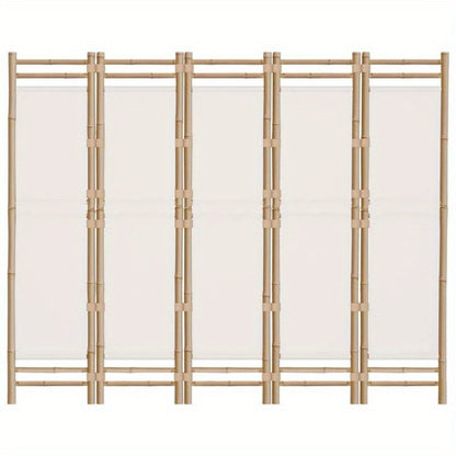 Bamboescherm – Vouwdeur – Tuinscherm – Kamerscherm – Scheidingswand – Crèmekleurig Canvas – 200 cm Breed – Natuurlijk Bamboe & Stevig Canvas