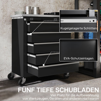Gereedschapswagen – Werkplaatswagen – Tool Cabinet – Rolling Toolbox – Gereedschapskar – 5 Ruime Laden – Robuust Stalen Frame – Zwenkwielen Met Remfunctie
