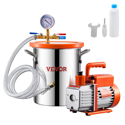 Vacuümkamer – Vacuümpomp – Ontgassingskamer – Vacuum Set – Laboratoriumkamer – Roestvrij Staal – 3,5 CFM Pomp