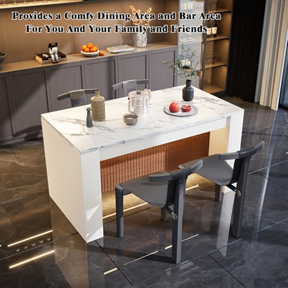Eettafel – Tafel – Keukentafel – Dining Table – Eetkamertafel – Wit Imitatie Marmer – Modern Grille Onderstel – 160x80 cm – Draagvermogen 300 kg
