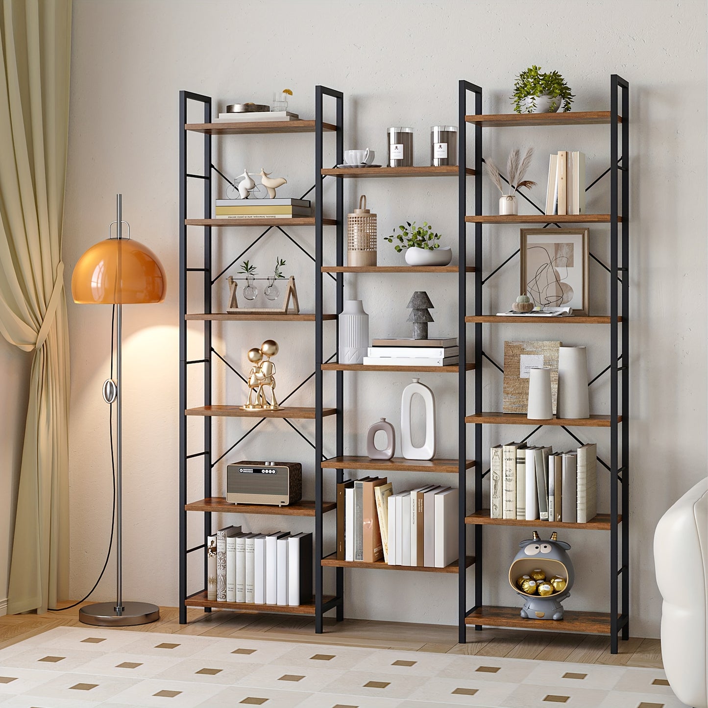 Bookcase, Standing Shelf With 17 Shelves, Closet Storage System, Adjustable Spacing, Book Shelf With Metal Frame, For Living Room, Bedroom, Home Office, Mounted Closet Systems - QUORE